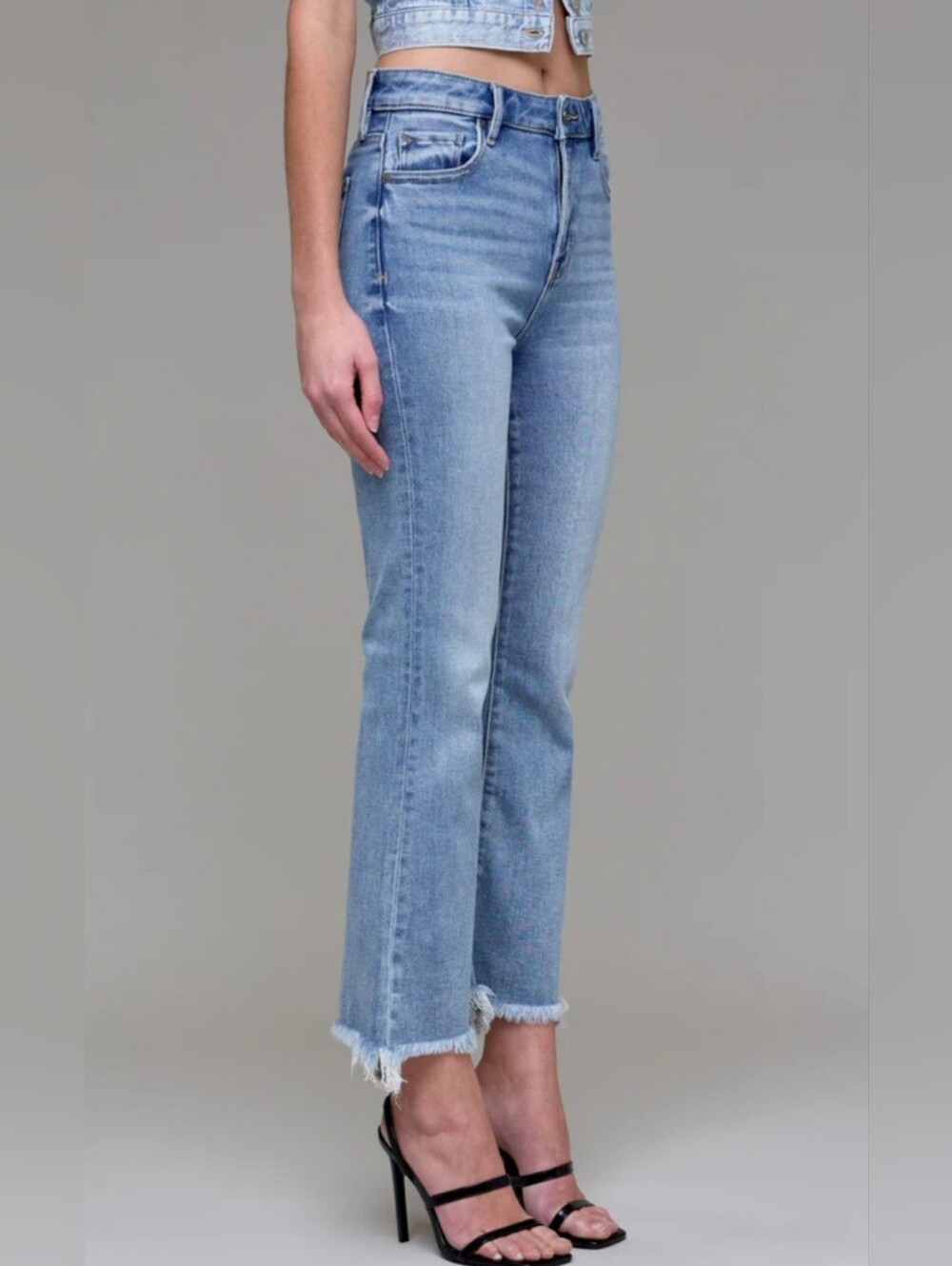 NEW Hidden los angeles Happi High-Rise Straight Crop Flare Blue Jeans women's 30